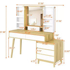 Coiffeuse avec miroir, modes d'éclairage 3 couleurs et 6 tiroirs de rangement, luminosité réglable pour chambre à coucher