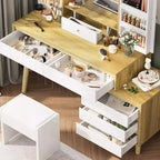 Coiffeuse avec miroir, modes d'éclairage 3 couleurs et 6 tiroirs de rangement, luminosité réglable pour chambre à coucher