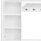Porte-manteau 4-en-1 ModernLuxe, meuble à chaussures blanc pour entrée, vestiaire avec 4 crochets, porte d'armoire miroir, 2 tiroirs basculants et 2 armoires
