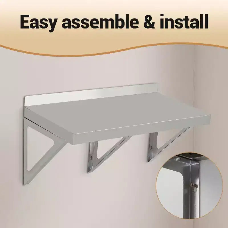 GustoWave Étagère murale en acier inoxydable robuste avec dosseret et supports pour cuisines, restaurants, bars, argent
