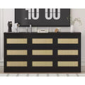 Dresser for Bedroom, Rattan 9 Drawer Dresser for Closet, Double Wood Dressers & Chest of Drawers
