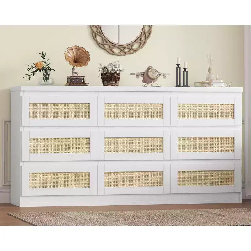 Commode de chambre, Commode en rotin à 9 tiroirs pour placard, Commodes doubles en bois et chiffonnier