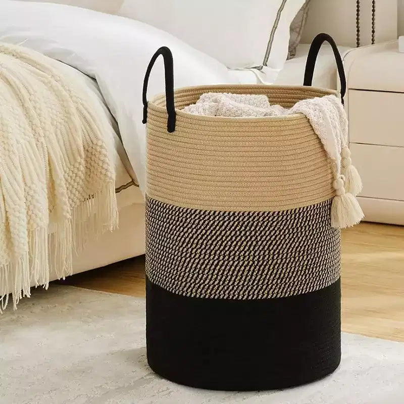 Cheer Collection Grand Panier à Linge en Coton avec Poignées - Panier Tressé Haut pour Vêtements, Jouets, Couvertures