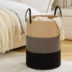 Cheer Collection Grand Panier à Linge en Coton avec Poignées - Panier Tressé Haut pour Vêtements, Jouets, Couvertures