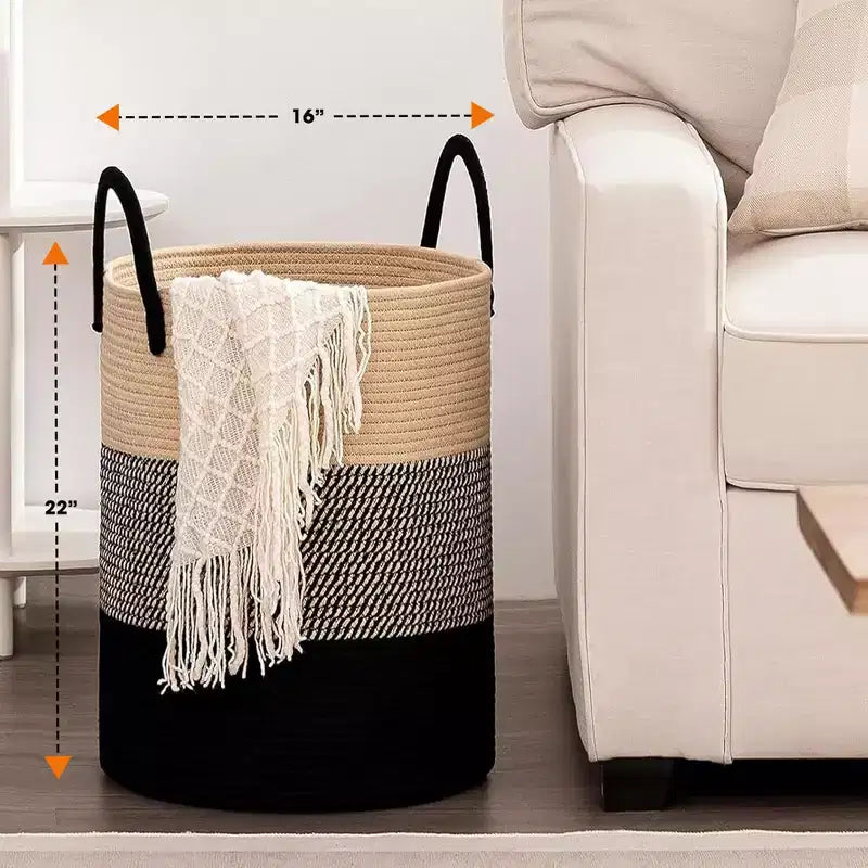 Cheer Collection Grand Panier à Linge en Coton avec Poignées - Panier Tressé Haut pour Vêtements, Jouets, Couvertures
