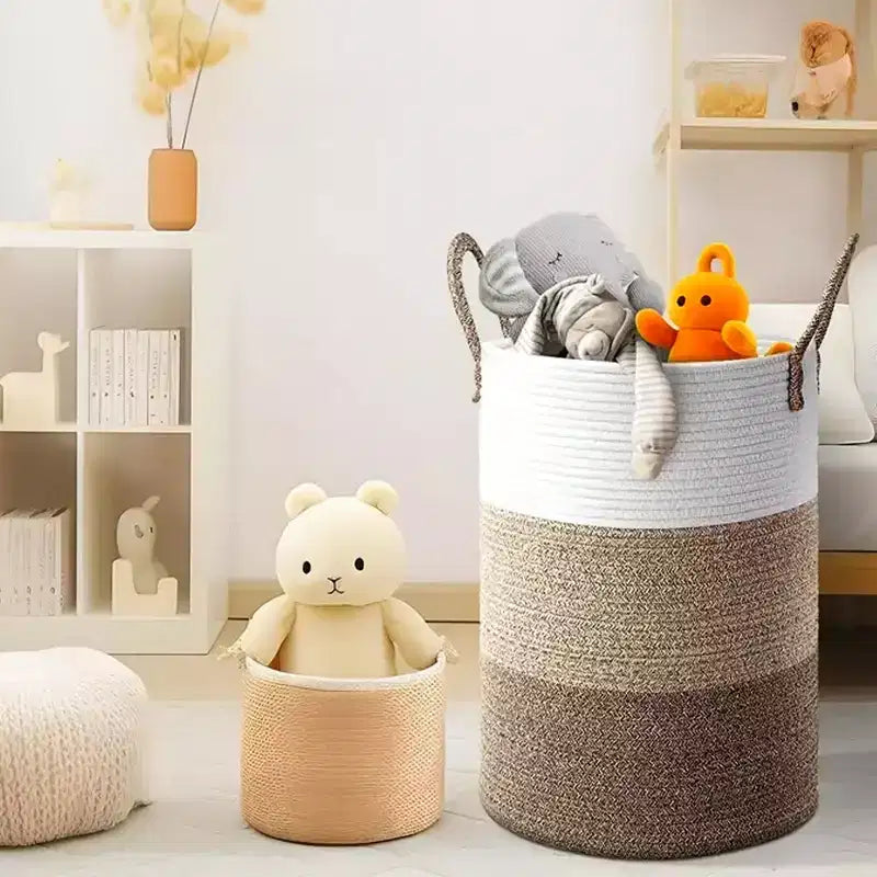 Cheer Collection Grand Panier à Linge en Coton avec Poignées - Panier Tressé Haut pour Vêtements, Jouets, Couvertures