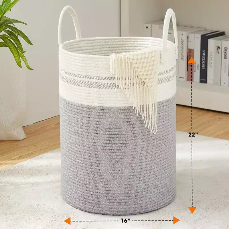 Cheer Collection Grand Panier à Linge en Coton avec Poignées - Panier Tressé Haut pour Vêtements, Jouets, Couvertures