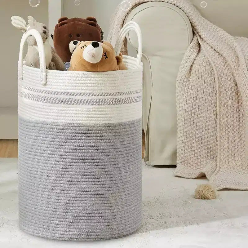 Cheer Collection Grand Panier à Linge en Coton avec Poignées - Panier Tressé Haut pour Vêtements, Jouets, Couvertures