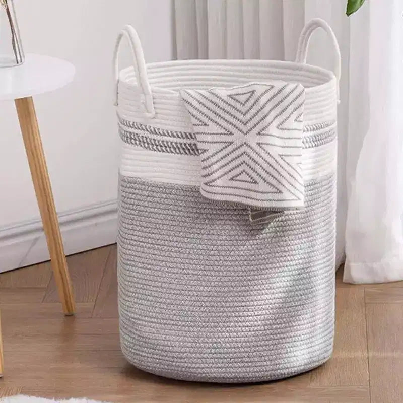 Cheer Collection Grand Panier à Linge en Coton avec Poignées - Panier Tressé Haut pour Vêtements, Jouets, Couvertures