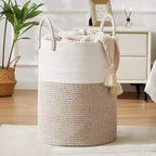 Cheer Collection Grand Panier à Linge en Coton avec Poignées - Panier Tressé Haut pour Vêtements, Jouets, Couvertures