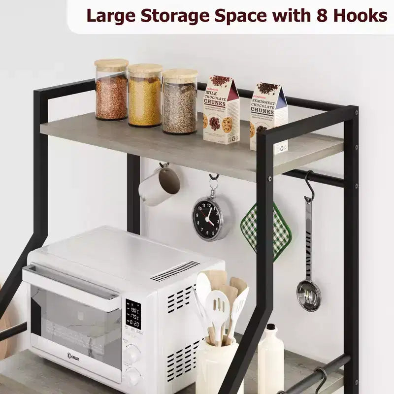 Meuble de micro-ondes rustique, étagère de rangement à 5 niveaux avec pieds réglables et kit anti-basculement, bois composite