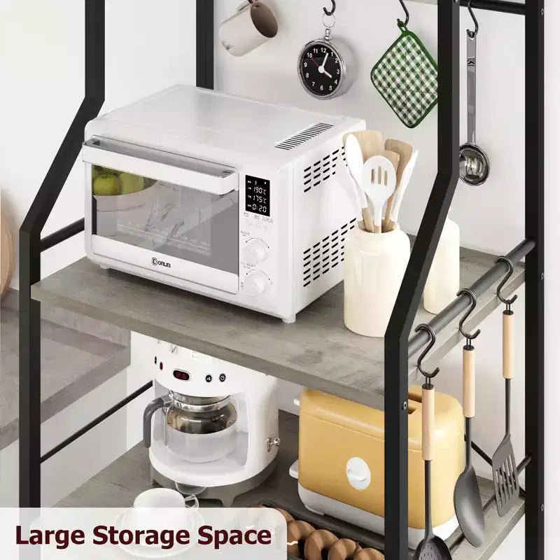 Meuble de micro-ondes rustique, étagère de rangement à 5 niveaux avec pieds réglables et kit anti-basculement, bois composite