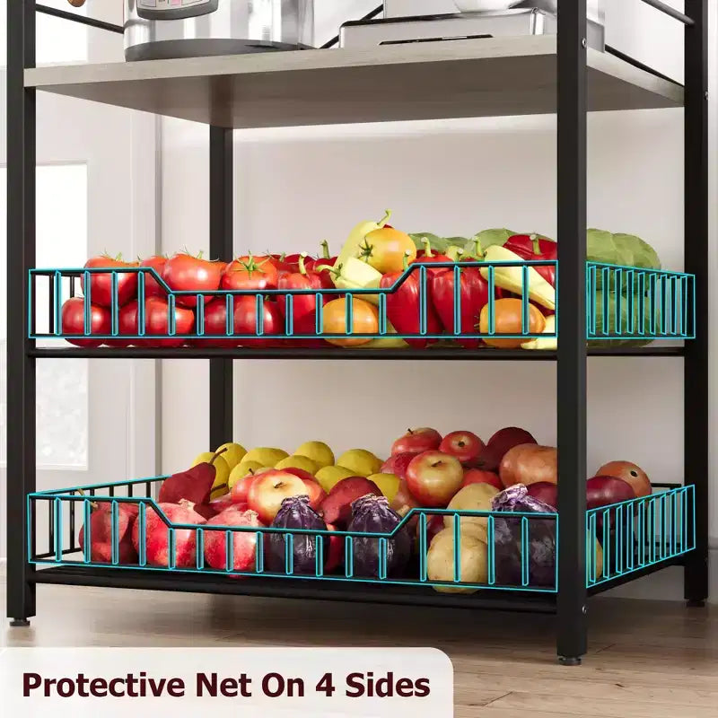 Meuble de micro-ondes rustique, étagère de rangement à 5 niveaux avec pieds réglables et kit anti-basculement, bois composite