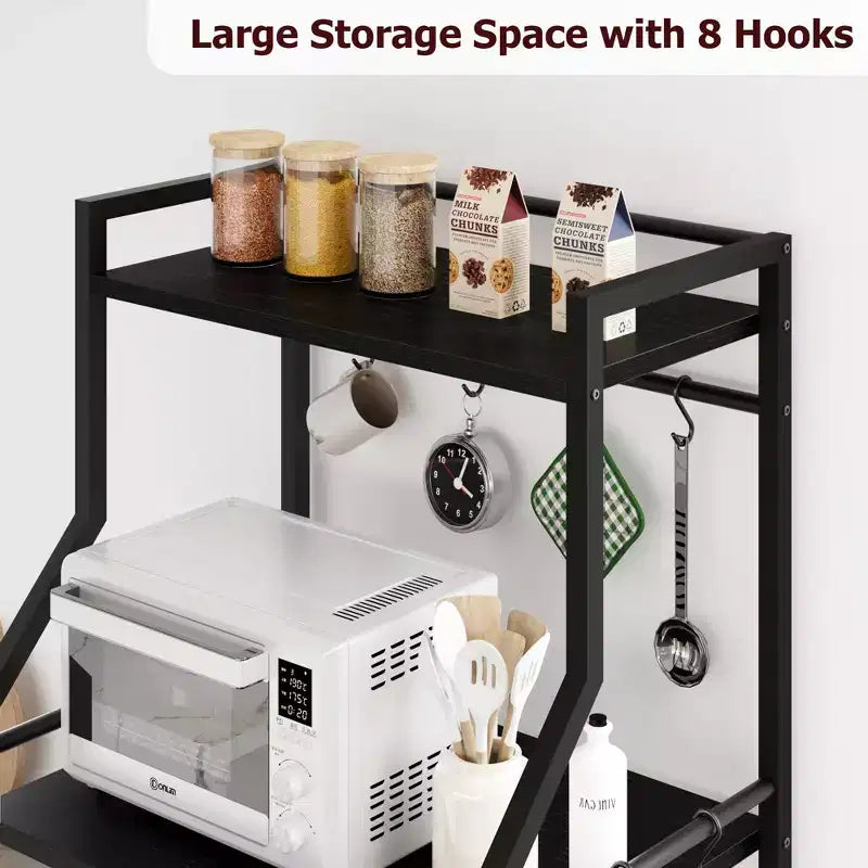 Meuble de micro-ondes rustique, étagère de rangement à 5 niveaux avec pieds réglables et kit anti-basculement, bois composite