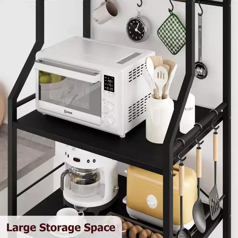 Meuble de micro-ondes rustique, étagère de rangement à 5 niveaux avec pieds réglables et kit anti-basculement, bois composite