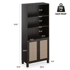 Bibliothèque PexFix à 5 étagères avec portes en rotin, grande étagère de présentation blanche pour bureau à domicile ou chambre à coucher
