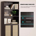 Bibliothèque PexFix à 5 étagères avec portes en rotin, grande étagère de présentation blanche pour bureau à domicile ou chambre à coucher