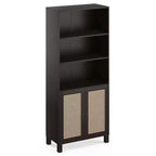 Bibliothèque PexFix à 5 étagères avec portes en rotin, grande étagère de présentation blanche pour bureau à domicile ou chambre à coucher
