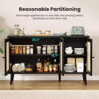 PexFix Buffet de Salle à Manger Meuble de Cuisine avec 3 Portes en Rotin et Étagères Réglables
