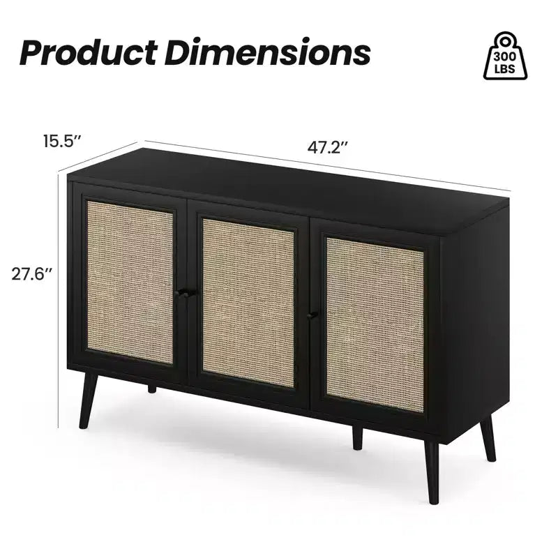 PexFix Buffet de Salle à Manger Meuble de Cuisine avec 3 Portes en Rotin et Étagères Réglables
