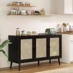 PexFix Buffet de Salle à Manger Meuble de Cuisine avec 3 Portes en Rotin et Étagères Réglables