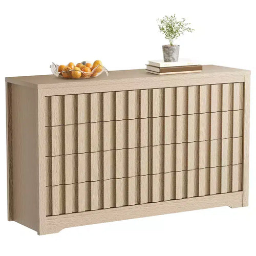 8 Drawer Dresser for Bedroom - Mid Century Modern Chest of Drawers, Wood Tall Nightstand, Striped Fluted Side Table, Enhanced Safety