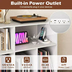 Meuble pour Platine Vinyle Costway avec Station de Recharge Étagères Ouvertes et Compartiments Pieds Surélevés Marron/Blanc