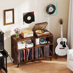 Meuble pour Platine Vinyle Costway avec Station de Recharge Étagères Ouvertes et Compartiments Pieds Surélevés Marron/Blanc