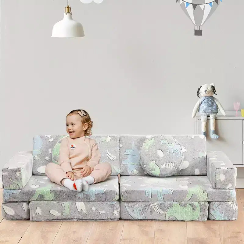Canapé modulable pour enfants pour salle de jeux, chambre, mobilier imaginatif, canapé pour enfants pour jouer, dormir, pour filles et garçons, gris
