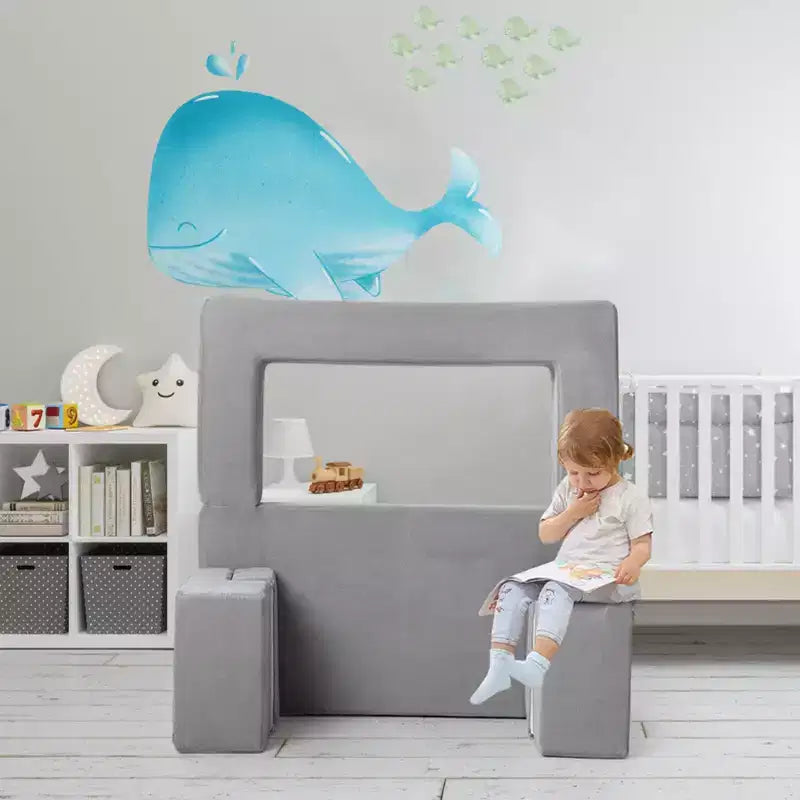 Canapé modulable pour enfants pour salle de jeux, chambre, mobilier imaginatif, canapé pour enfants pour jouer, dormir, pour filles et garçons, gris