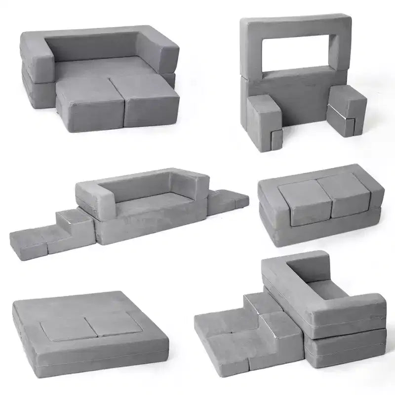 Canapé modulable pour enfants pour salle de jeux, chambre, mobilier imaginatif, canapé pour enfants pour jouer, dormir, pour filles et garçons, gris
