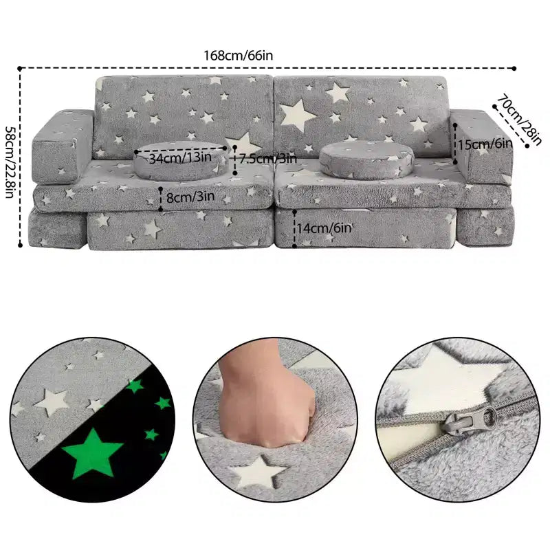 Canapé modulable pour enfants pour salle de jeux, chambre, mobilier imaginatif, canapé pour enfants pour jouer, dormir, pour filles et garçons, gris