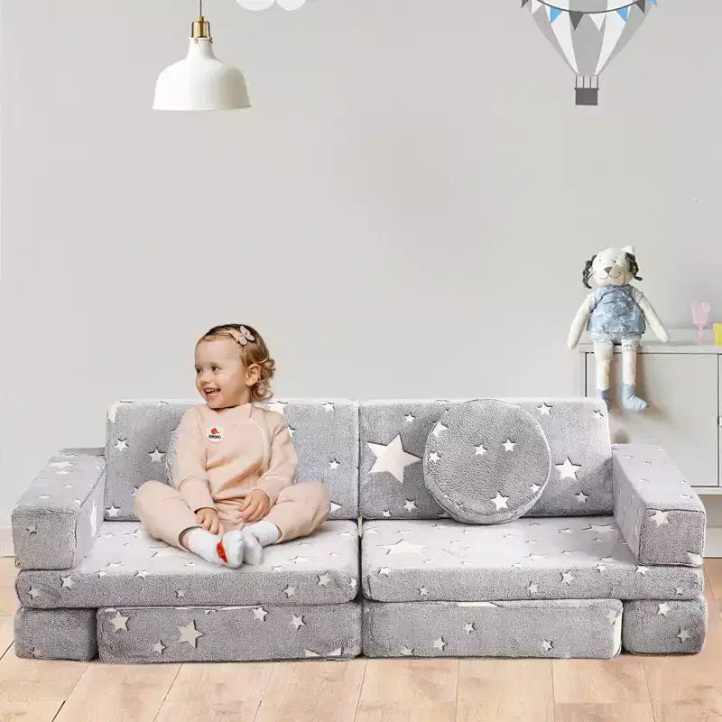 Canapé modulable pour enfants pour salle de jeux, chambre, mobilier imaginatif, canapé pour enfants pour jouer, dormir, pour filles et garçons, gris