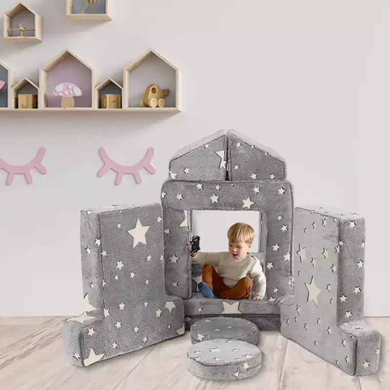 Canapé modulable pour enfants pour salle de jeux, chambre, mobilier imaginatif, canapé pour enfants pour jouer, dormir, pour filles et garçons, gris