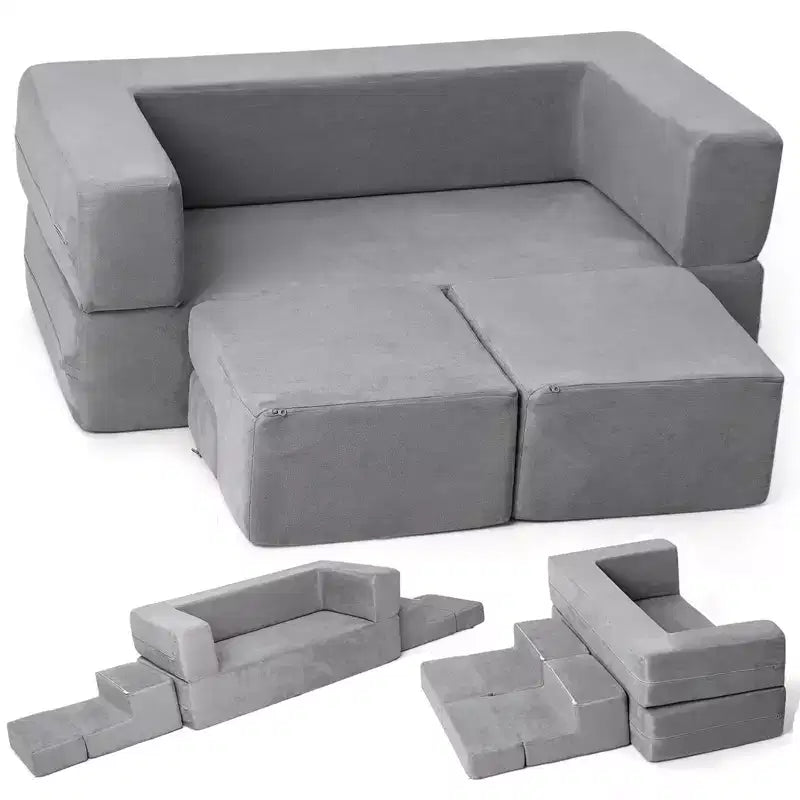 Canapé modulable pour enfants pour salle de jeux, chambre, mobilier imaginatif, canapé pour enfants pour jouer, dormir, pour filles et garçons, gris