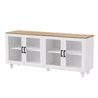 Meuble TV de ferme CLIHOME avec portes en verre trempé pour téléviseurs jusqu'à 70 pouces, buffet polyvalent avec étagères réglables