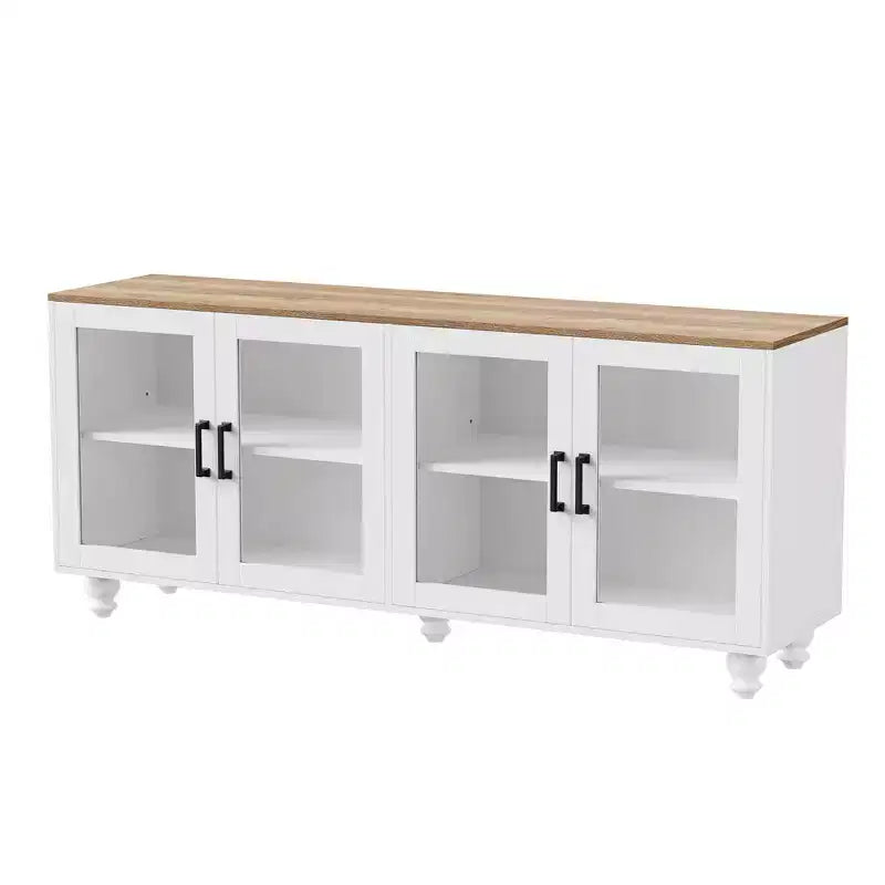 Meuble TV de ferme CLIHOME avec portes en verre trempé pour téléviseurs jusqu'à 70 pouces, buffet polyvalent avec étagères réglables