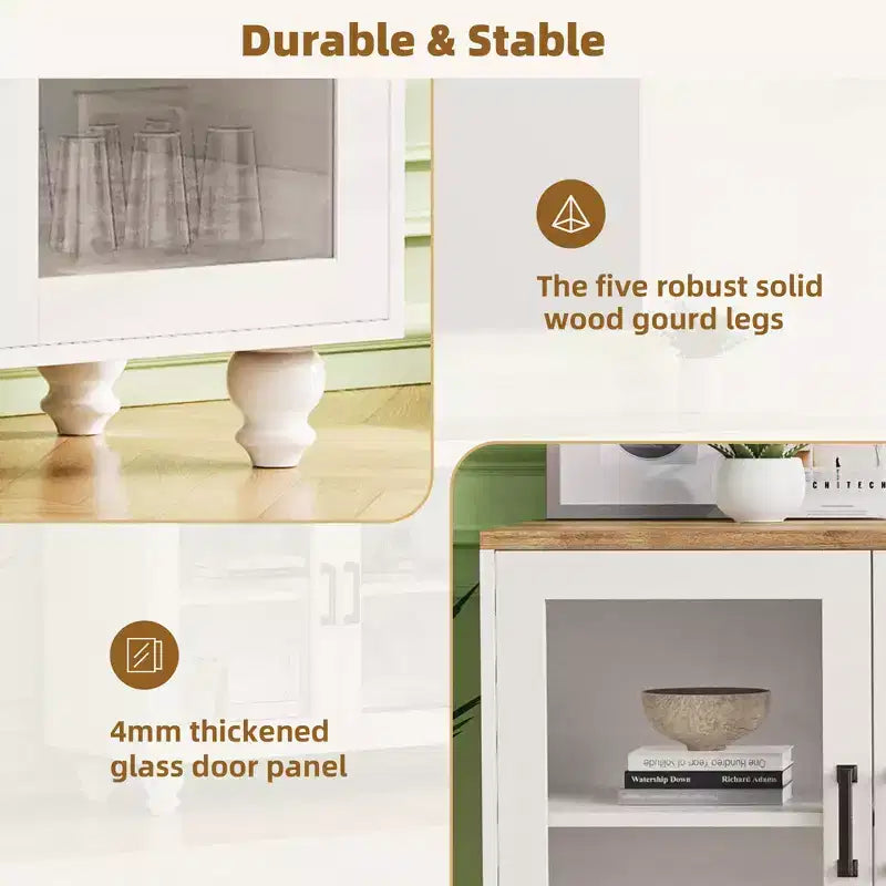 Meuble TV de ferme CLIHOME avec portes en verre trempé pour téléviseurs jusqu'à 70 pouces, buffet polyvalent avec étagères réglables