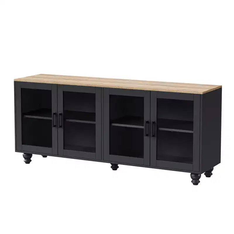 Meuble TV de ferme CLIHOME avec portes en verre trempé pour téléviseurs jusqu'à 70 pouces, buffet polyvalent avec étagères réglables