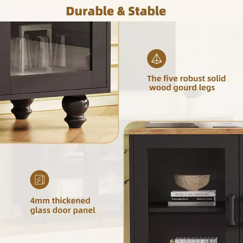 Meuble TV de ferme CLIHOME avec portes en verre trempé pour téléviseurs jusqu'à 70 pouces, buffet polyvalent avec étagères réglables