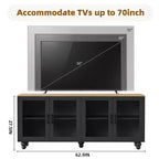 Meuble TV de ferme CLIHOME avec portes en verre trempé pour téléviseurs jusqu'à 70 pouces, buffet polyvalent avec étagères réglables