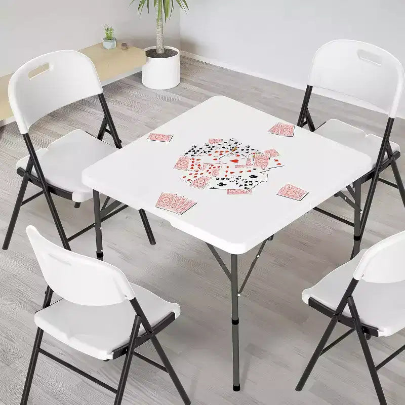 VINGLI Table carrée pliante en deux de 34 pouces, table commerciale pliante, table de jeu portable en plastique pour cuisine ou événement extérieur, blanche