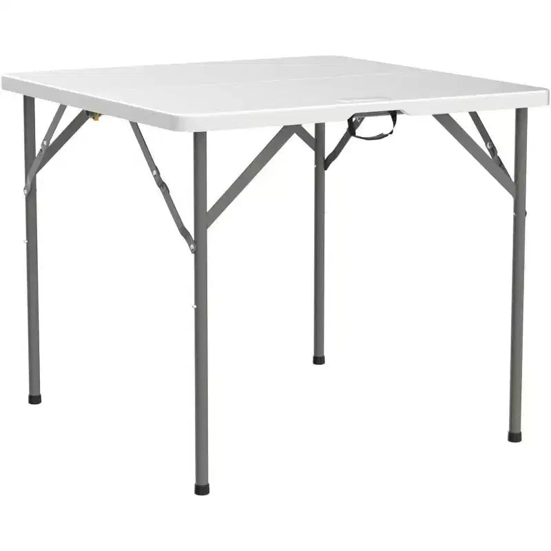VINGLI Table carrée pliante en deux de 34 pouces, table commerciale pliante, table de jeu portable en plastique pour cuisine ou événement extérieur, blanche