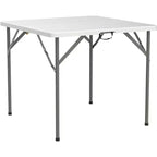 VINGLI Table carrée pliante en deux de 34 pouces, table commerciale pliante, table de jeu portable en plastique pour cuisine ou événement extérieur, blanche