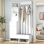 Meuble d'entrée contemporain CLIHOME avec banc de rangement rembourré, meuble à chaussures multifonctionnel pour couloir avec panneau perforé et 4 crochets