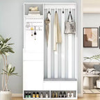 Meuble d'entrée contemporain CLIHOME avec banc de rangement rembourré, meuble à chaussures multifonctionnel pour couloir avec panneau perforé et 4 crochets