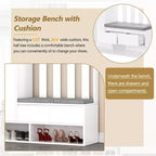 Meuble d'entrée contemporain CLIHOME avec banc de rangement rembourré, meuble à chaussures multifonctionnel pour couloir avec panneau perforé et 4 crochets