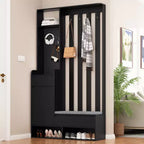 Meuble d'entrée contemporain CLIHOME avec banc de rangement rembourré, meuble à chaussures multifonctionnel pour couloir avec panneau perforé et 4 crochets
