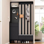 Meuble d'entrée contemporain CLIHOME avec banc de rangement rembourré, meuble à chaussures multifonctionnel pour couloir avec panneau perforé et 4 crochets