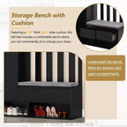 Meuble d'entrée contemporain CLIHOME avec banc de rangement rembourré, meuble à chaussures multifonctionnel pour couloir avec panneau perforé et 4 crochets